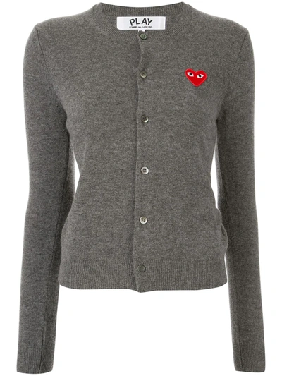 Comme Des Garçons Play Heart Logo Wool Cardigan In Grey
