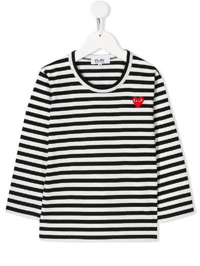 Comme Des Garçons Play Kids' Striped Jersey T-shirt W/ Logo Patch In Blue