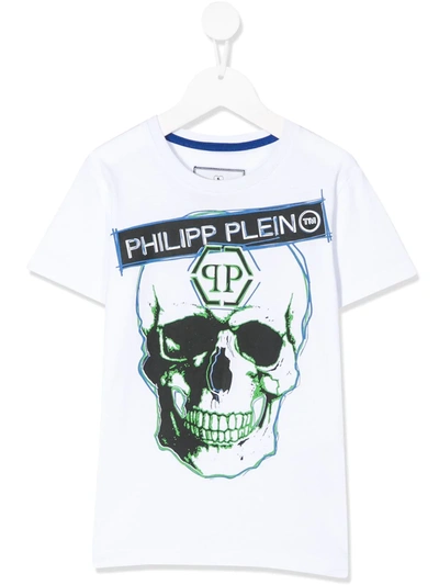 Philipp Plein Kids' Skull Logo Print T-shirt In White