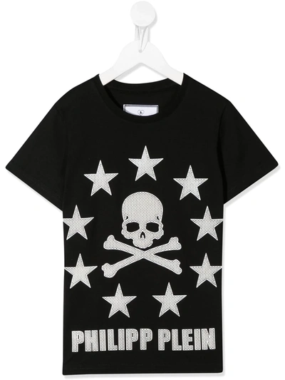 Philipp Plein Kids' Skull Star Print T-shirt In Black