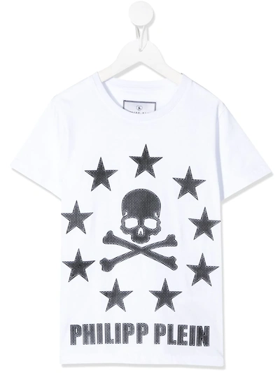 Philipp Plein Kids' Skull Star Print T-shirt In White