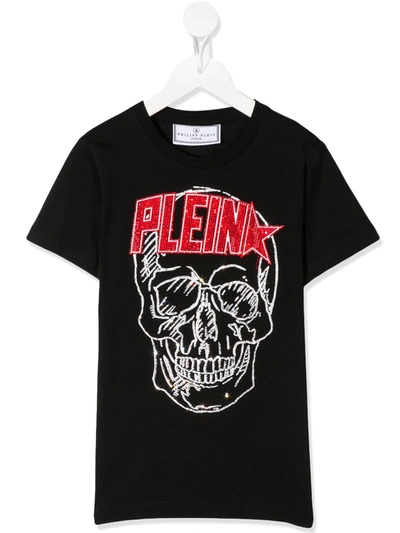 Philipp Plein Kids' Embellished Logo Skull Print T-shirt In Black
