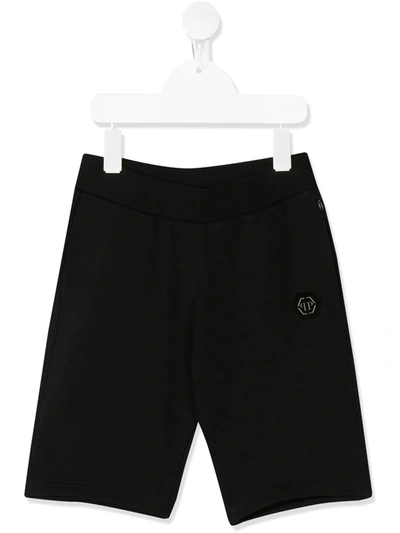 Philipp Plein Kids' Embellished Logo Bermuda Shorts In Black