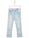 Philipp Plein Kids' Distressed Straight-leg Jeans In Blue