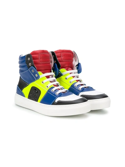 Philipp Plein Kids' Panelled High Top Sneakers In Blue