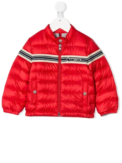 Moncler Babies' Logo Strip Puffer Jacket In Red