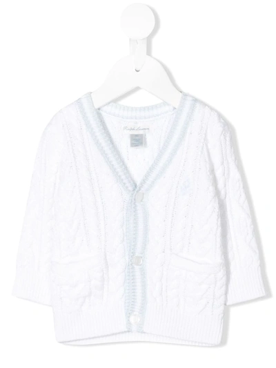 Ralph Lauren Babies' Cable Knit V-neck Cardigan In White