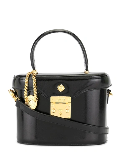 Pre-owned Versace Sunburst With Charm Vanity Bag Handbag In Black