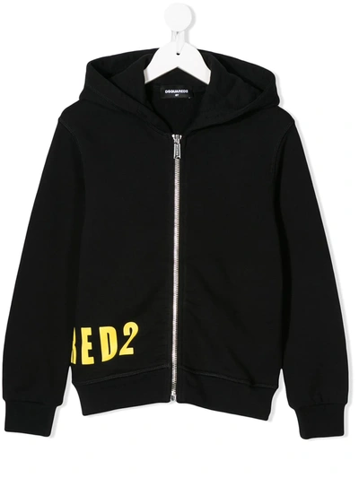Dsquared2 Teen Bold Logo Print Zipped Hoodie In Black