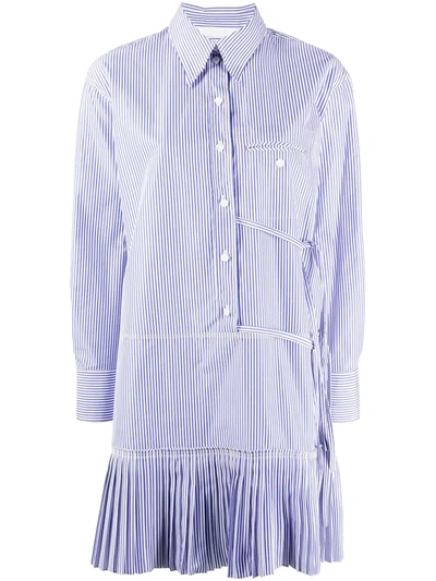 Chloé Pleated Hem Striped Shirt Dress In Blue