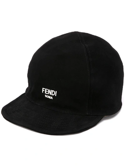 Fendi Suede Baseball Cap In Black