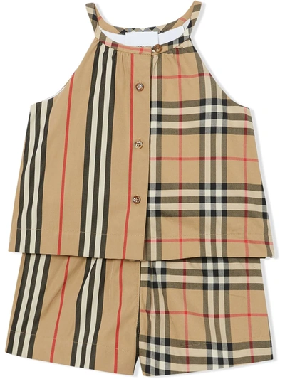 Burberry Babies' Vintage Check And Icon Stripe Tracksuit Set In Neutrals