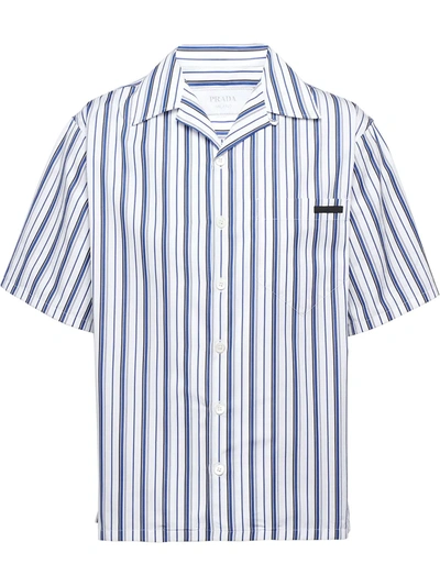 Prada Striped Logo Detail Shirt In White