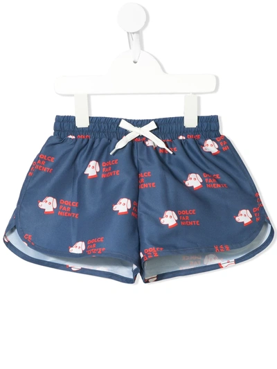 Tiny Cottons Kids' Dog Print Swimming Shorts In Blue