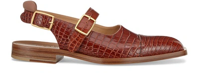 Fendi Crocodile-print Closed Sandals In Marron
