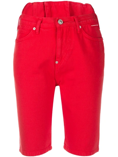 Pushbutton High-waisted Denim Shorts In Red