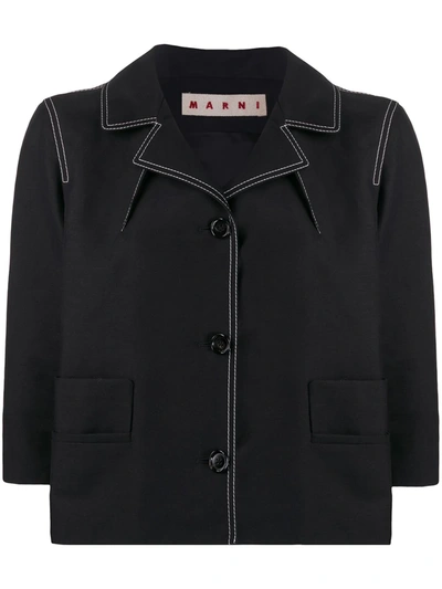 Marni Contrast Stitching Cropped Jacket In Black