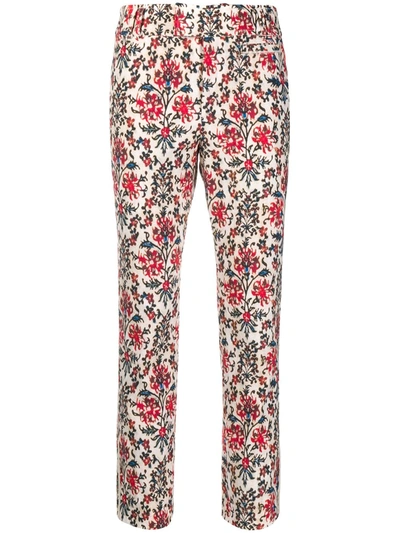 Isabel Marant Floral Print Cotton Crop Trousers In Neutrals
