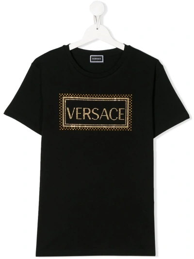 Young Versace Kids' Crew-neck Logo T-shirt In Black