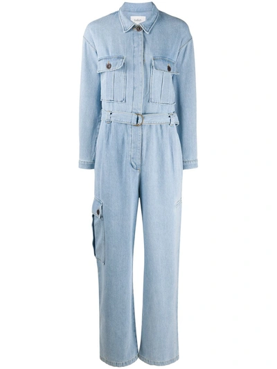 Ba&sh Idil Belted Denim Jumpsuit In Blue