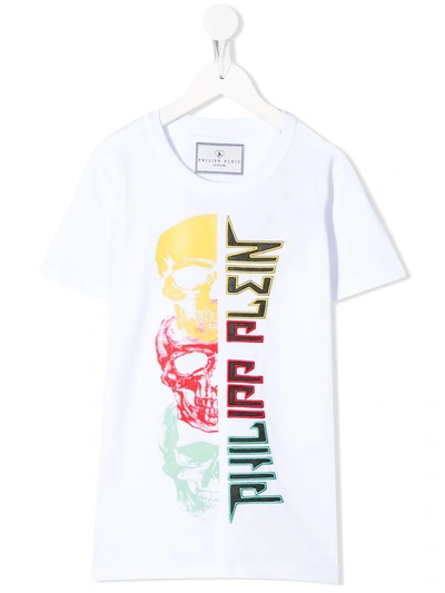 Philipp Plein Kids' Triple Skull T-shirt In White
