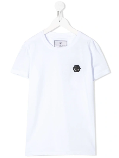 Philipp Plein Kids' Logo-patch Crew Neck T-shirt In White