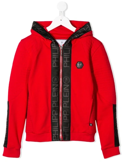 Philipp Plein Kids' Logo-tape Hooded Jacket In Red