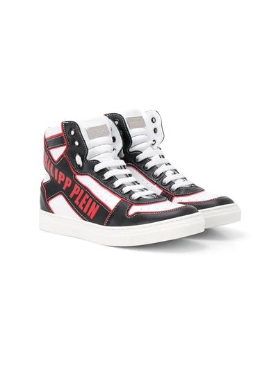 Philipp Plein Kids' High-top Logo Sneakers In White