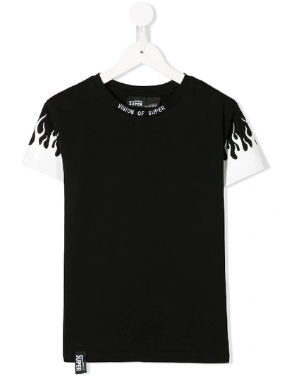 Vision Of Super Teen Reflective Flames T-shirt In Black