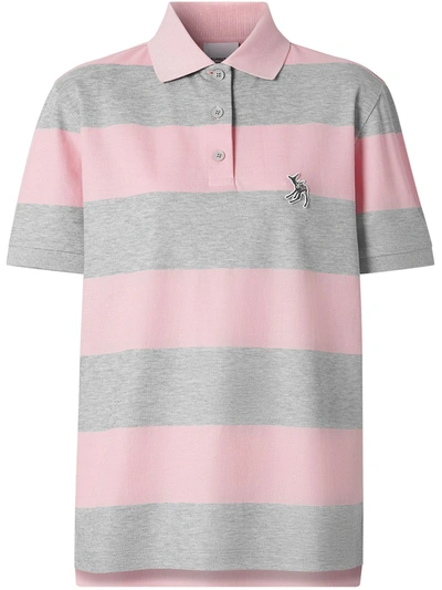 Burberry Deer Motif Striped Polo Shirt In Pink