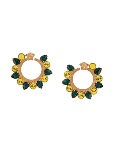 Versace Bejewelled Greca Hoop Earrings In Gold