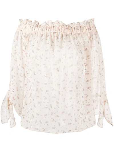 Semicouture Floral-print Sheer Blouse In Neutrals