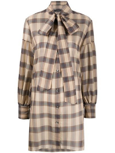 Rokh Checked Pussy-bow Shirt Dress In Neutrals