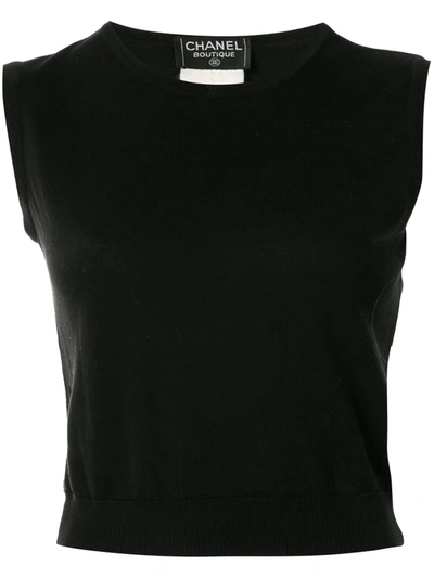 Pre-owned Chanel 1996 Cc Round Neck Sleeveless Knit Top In Black