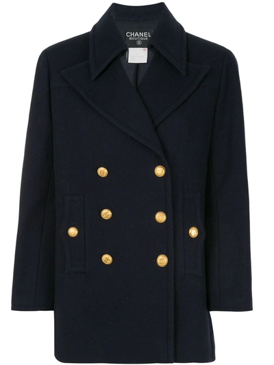 Pre-owned Chanel 1998s Double-breasted Short Coat In Blue