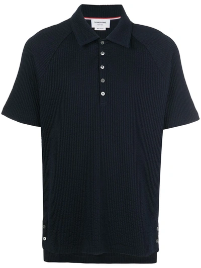 Thom Browne Rwb-detail Ribbed Polo Shirt In Blue