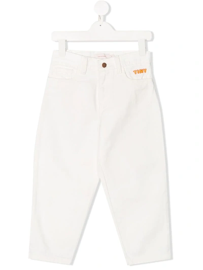 Tiny Cottons Kids' Straight Leg Embroidered Logo Jeans In White