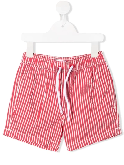 Emile Et Ida Kids' Drawstring Striped Swim Shorts In Red