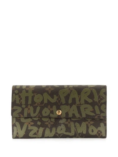 Pre-owned Louis Vuitton  Monogram Graffiti Wallet In Green