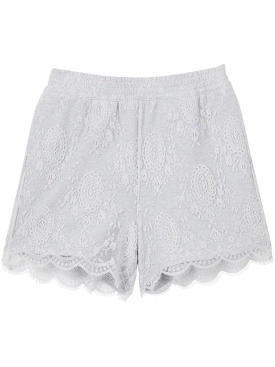 Burberry Lace Overlay Cotton Shorts In Grey