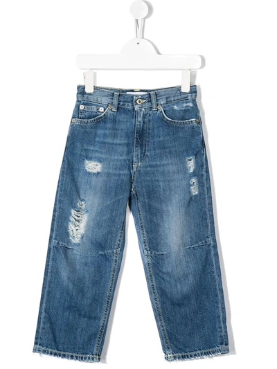 Dondup Kids' Ripped Loose Fit Jeans In Blue