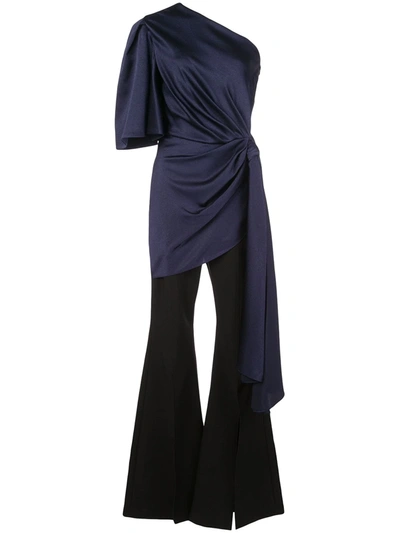 Solace London Flared One Shoulder Jumpsuit In Blue