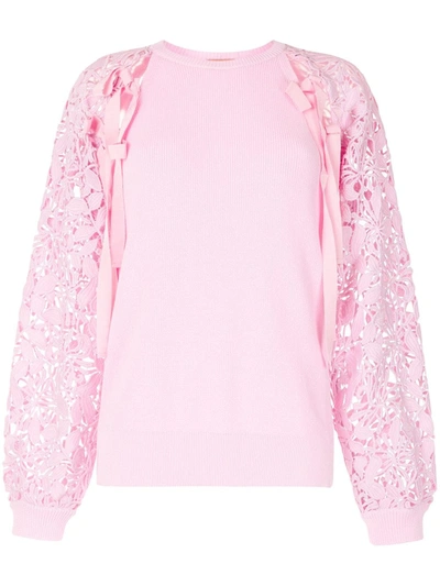 N°21 Lace Sleeve Knitted Top In Pink