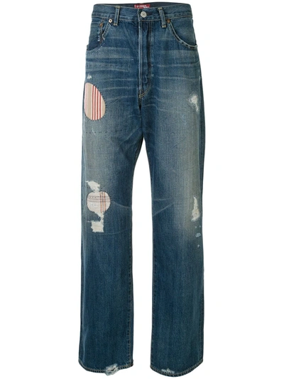 Junya Watanabe Striped Patches Straight Jeans In Blue