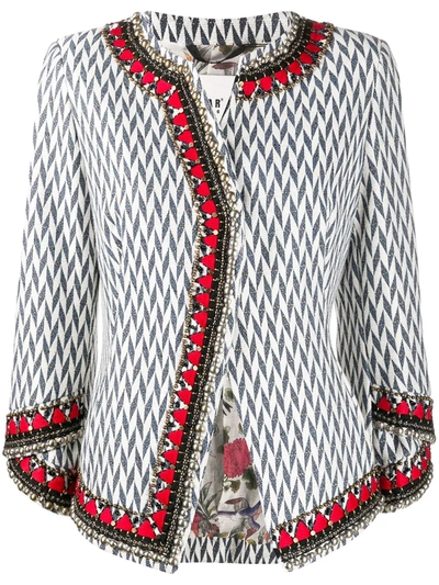 Bazar Deluxe Herringbone Print Tweed Jacket In White
