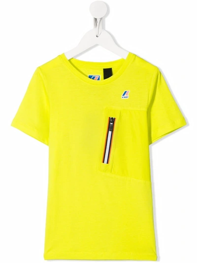 K-way Kids' Front-pocket Logo T-shirt In Green