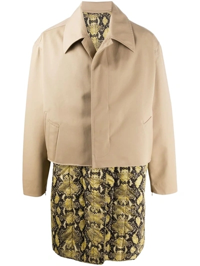 Cmmn Swdn Snakeskin Effect Layered Style Coat In Neutrals