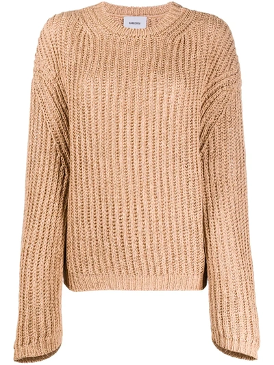 Nanushka Saio Split-back Ribbed Cotton-blend Sweater In Neutral