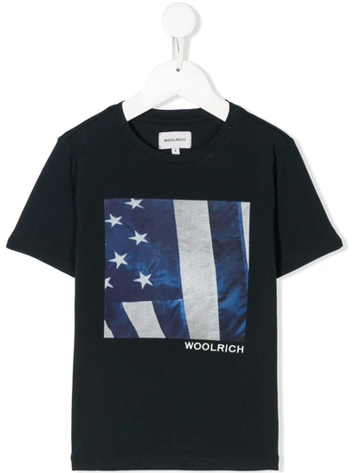 Woolrich Teen Logo Graphic Print T-shirt In Blue