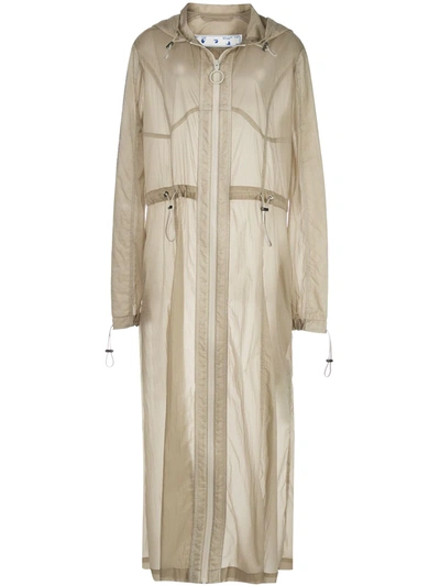 Off-white Sheer Panelled Hooded Coat In Neutrals